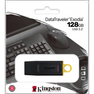Kingston 128 GB DataTraveler Exodia 128 GB USB 3.2 (Gen 1) Flash Drive DTX/128GB - Black, Yellow